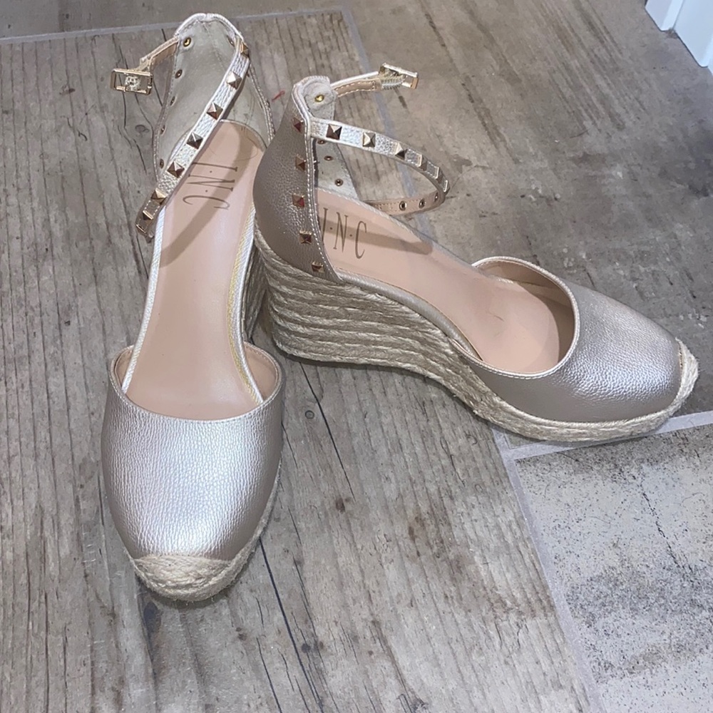 INC, Gold Studded Closed Toe, Wedged Espadrille